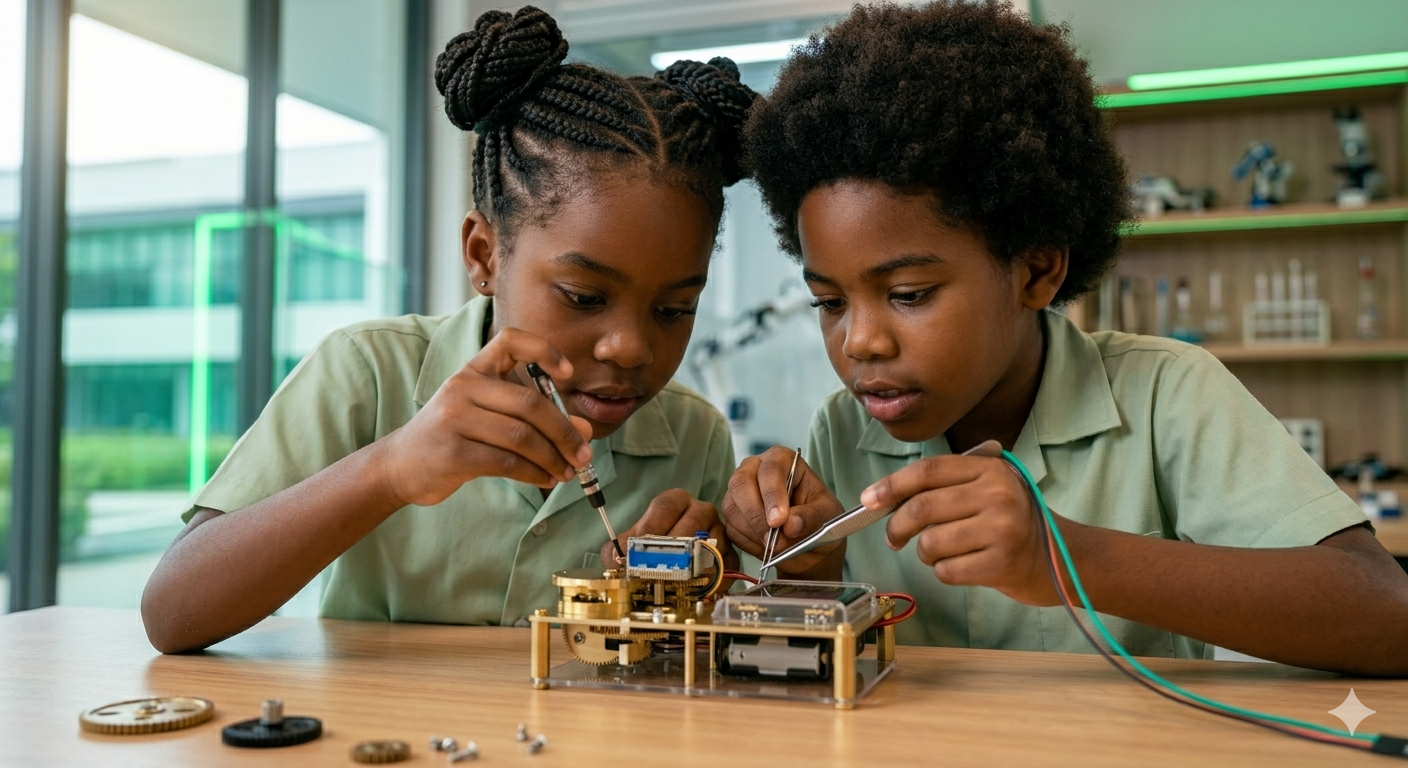 Children coding in STEM lab